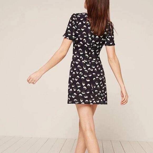 Reformation Womens Size 2 Navy Wild Child Leopard Print Short Sleeve Mini Dress - Picture 2 of 9